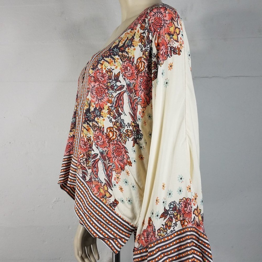 Free People Mix and Match Ivory Striped Floral V-neck Cropped Blouse Top Small - Picture 5 of 8